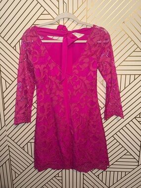Lilly Pulitzer Aaliyah Dress Hot Pink Lace Mini Dress with Tie Back Size 2 Lace